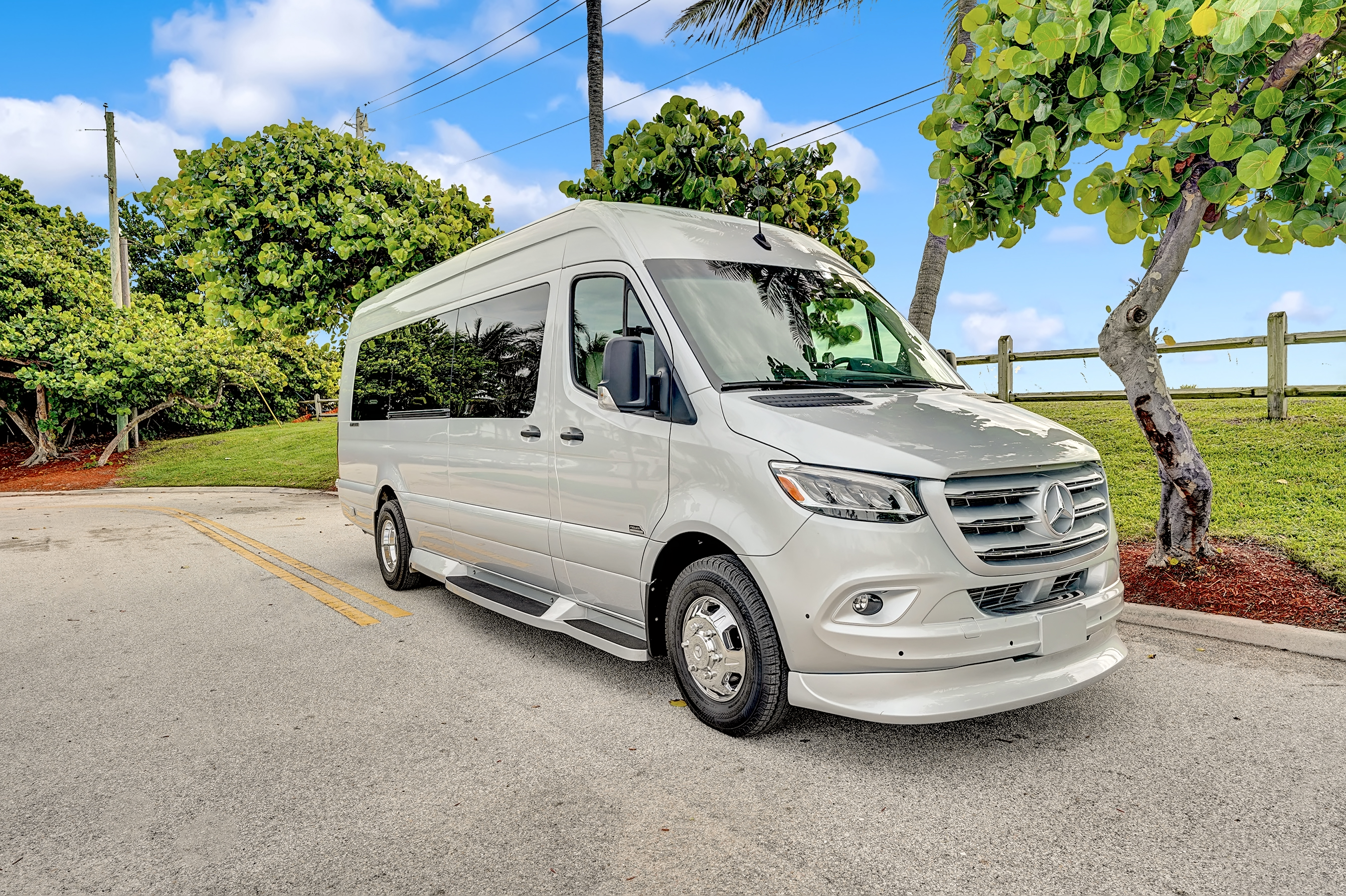 Sterling Route luxury Sprinter van — front three-quarter view