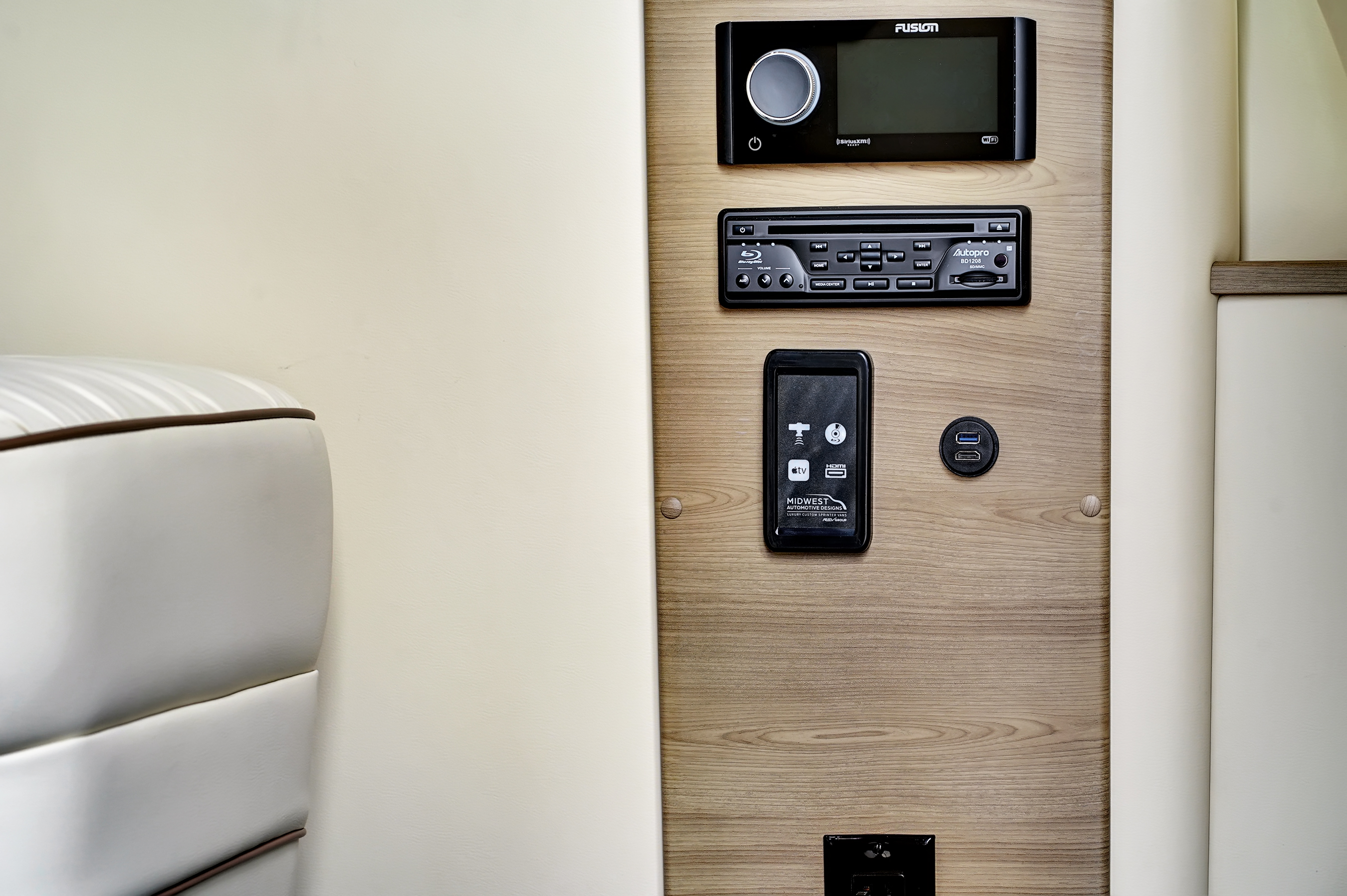 Sterling Route interior — rear seating and amenities