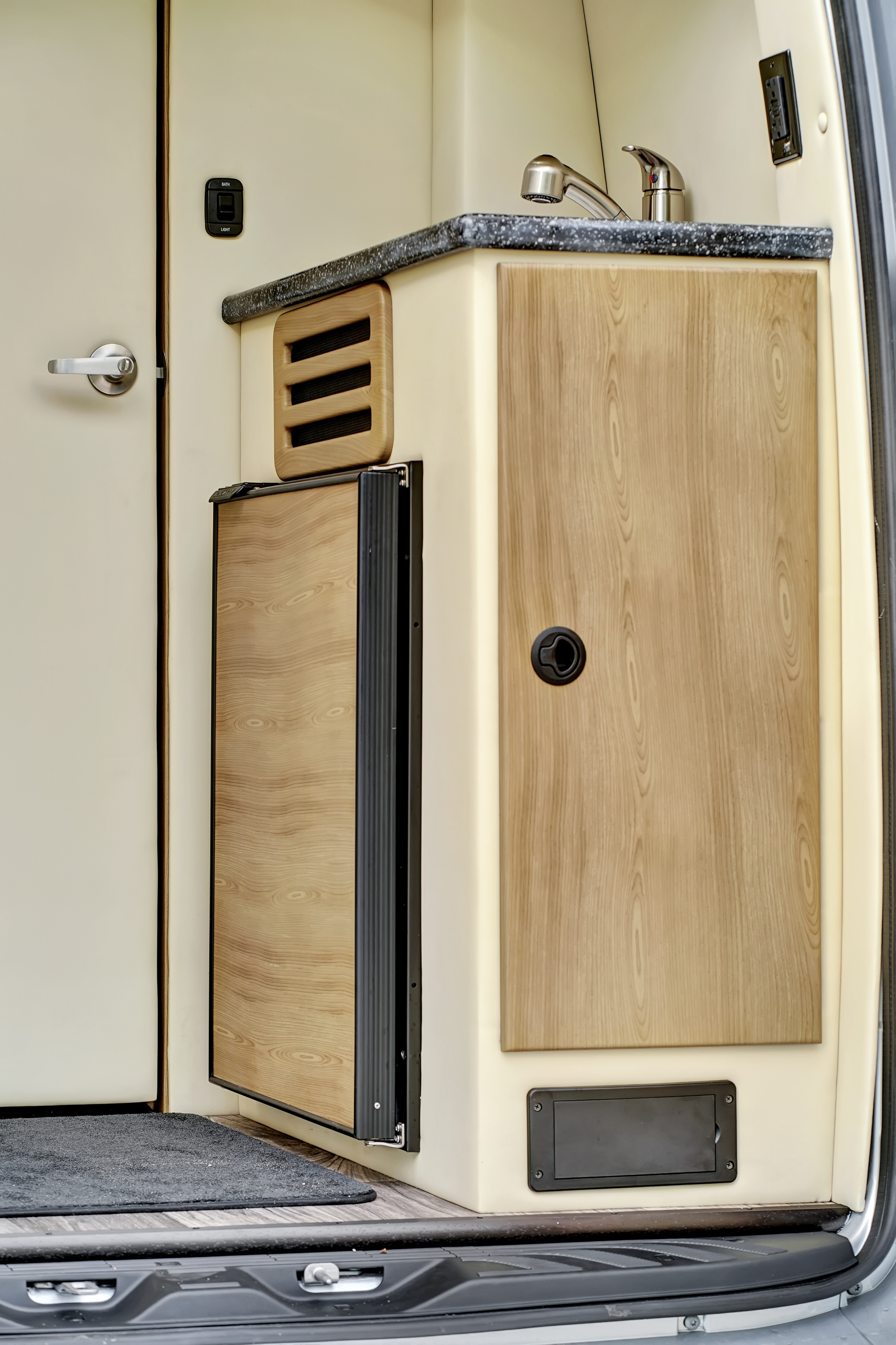 Sterling Route interior — private commode and sink
