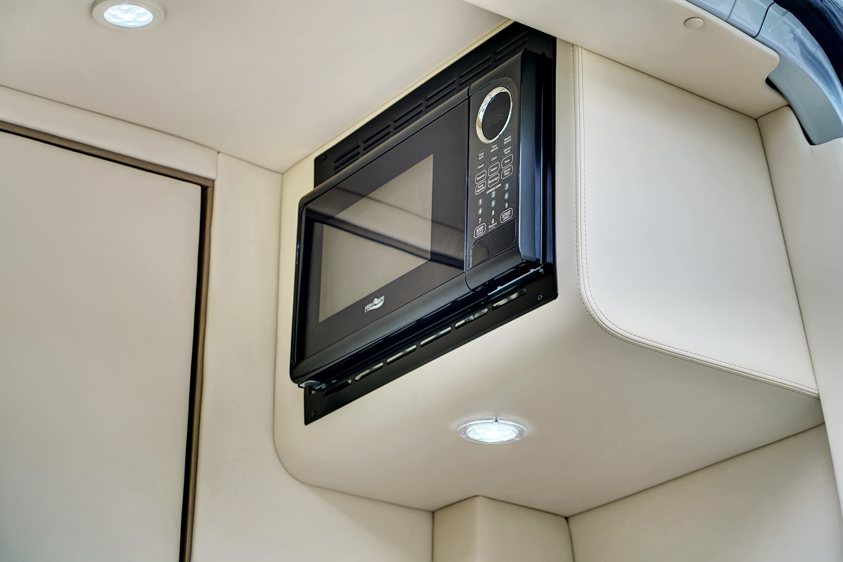 Sterling Route interior — mini fridge and microwave